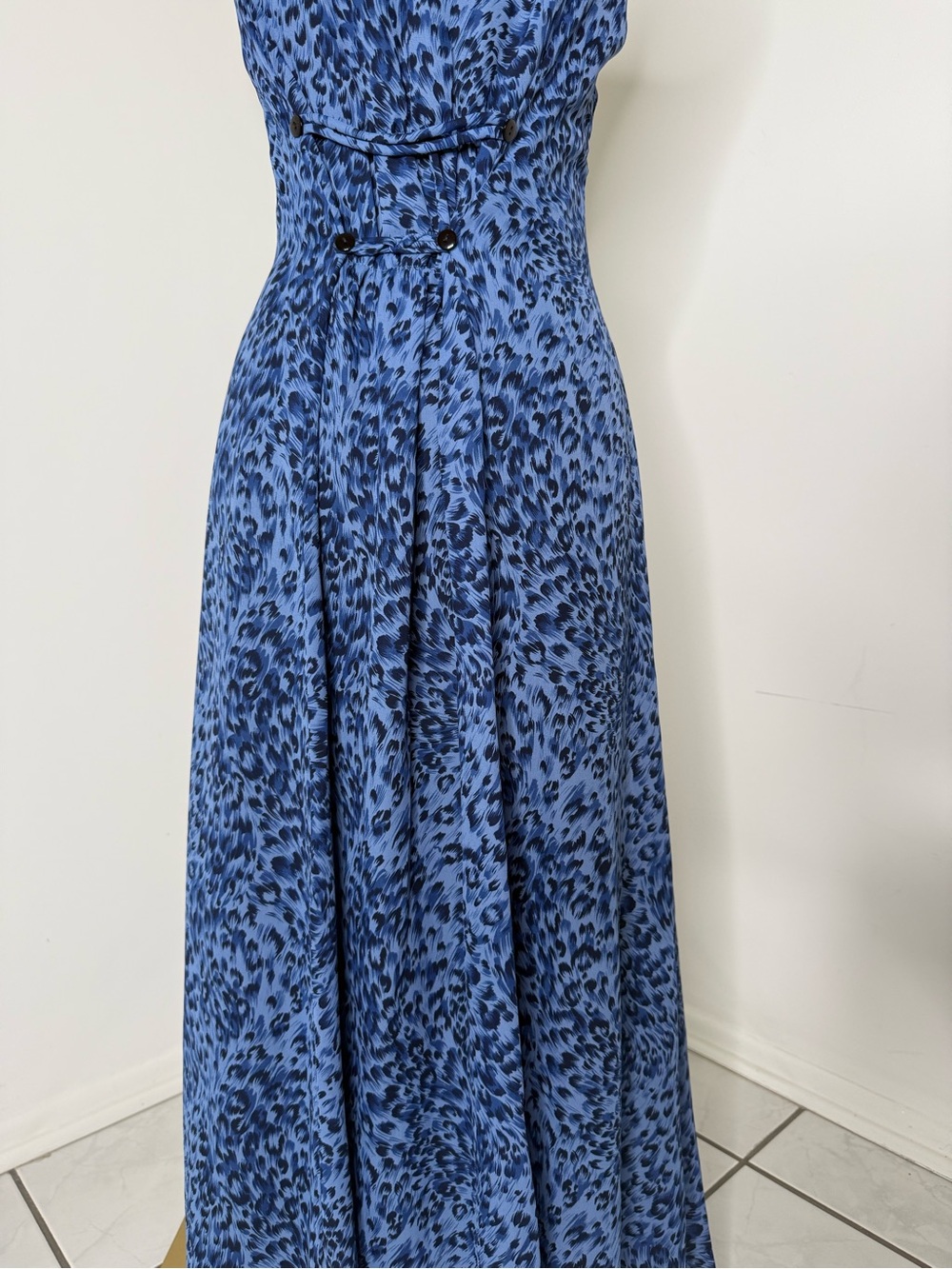 Coldwater Creek Blue Leopard Print Sleeveless Maxi Dress - Picture 9 of 16